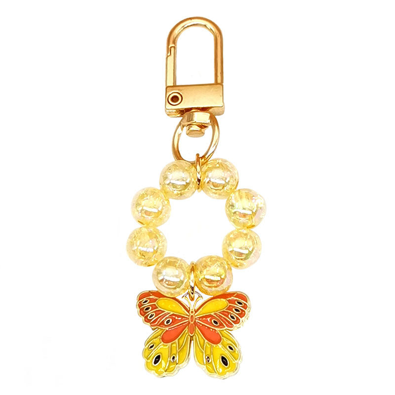 Wholesale Electroplated Acrylic Alloy Beaded Colorful Butterfly Keychain